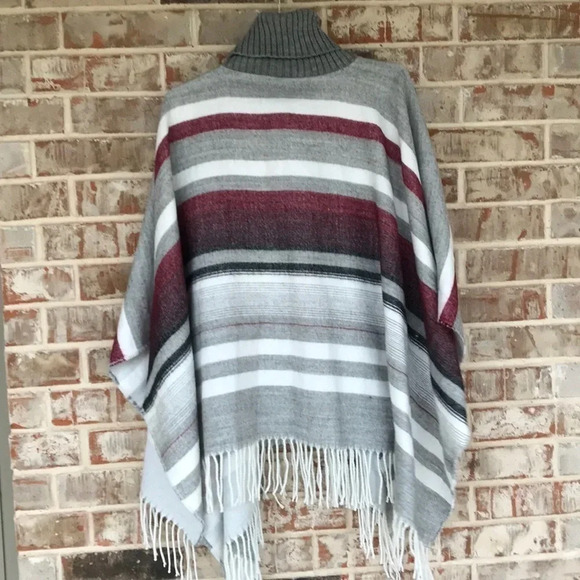 Vince Camuto Striped Turtle Neck Fringed Poncho - Picture 2 of 4